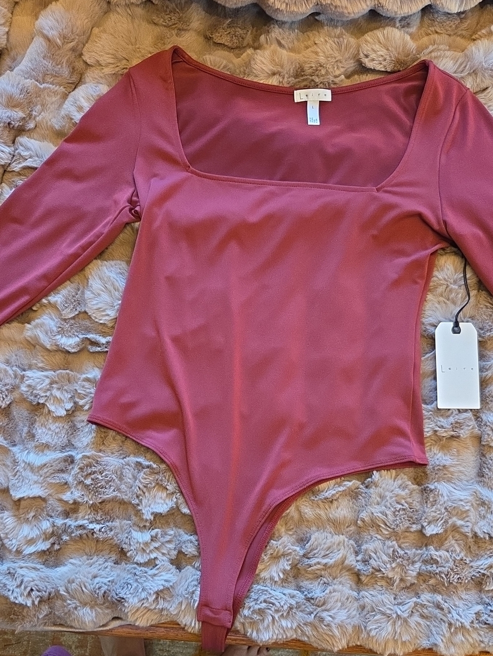 L'ATISTE Mauve-Pink Square Neck Long Sleeve Bodysuit